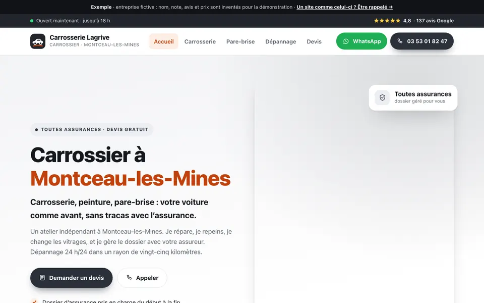 Accueil du site d’exemple : carrossier