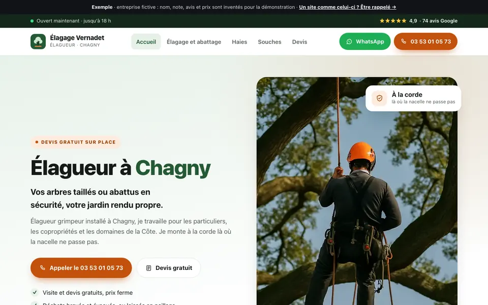Accueil du site d’exemple : élagueur