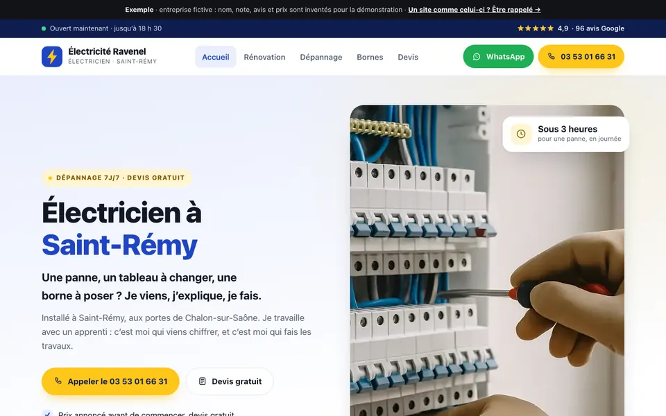 Accueil du site d’exemple : électricien