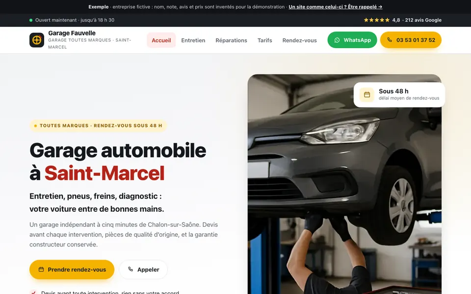 Accueil du site d’exemple : garage automobile