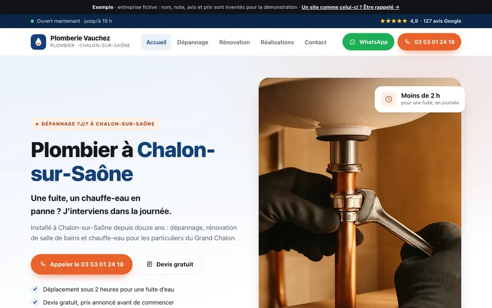 Accueil du site d’exemple : plombier