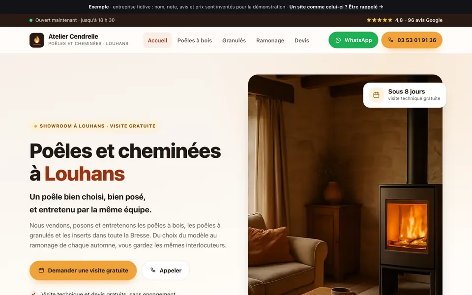 Accueil du site d’exemple : poêlier
