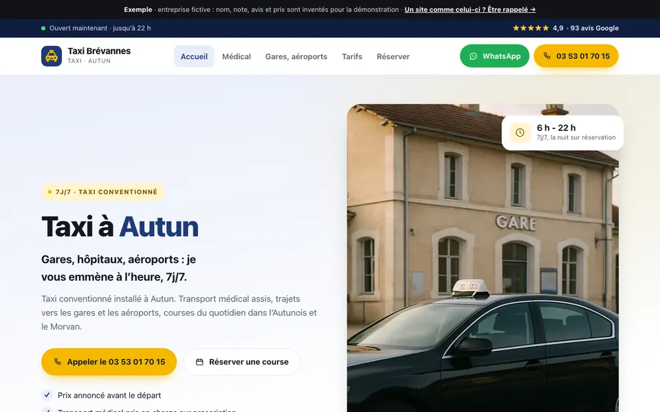Accueil du site d’exemple : taxi