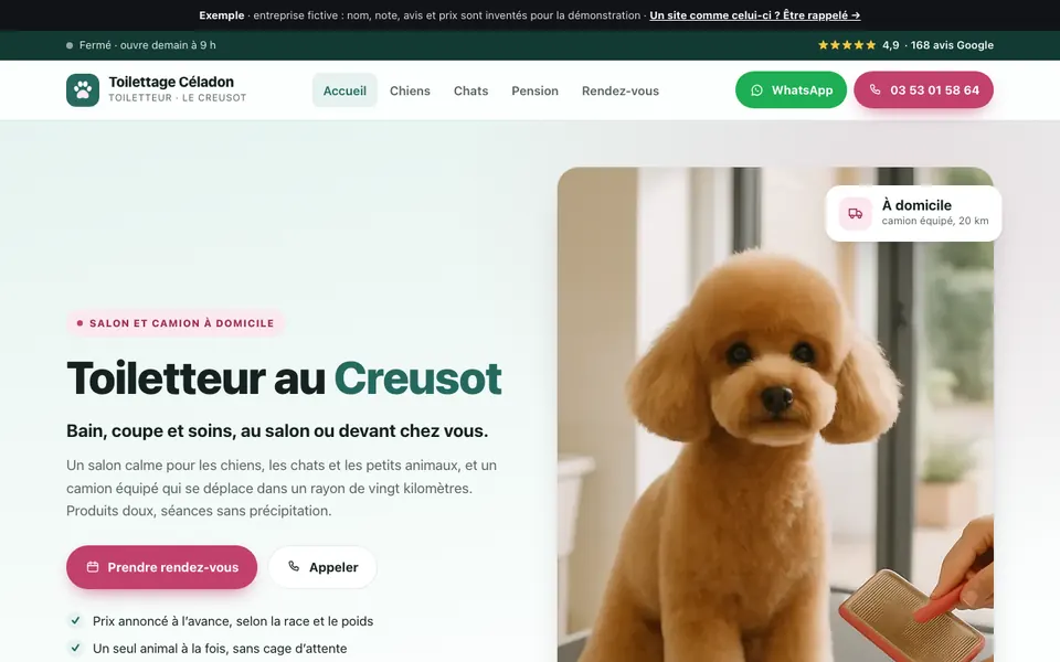 Accueil du site d’exemple : toiletteur