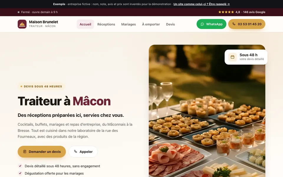 Accueil du site d’exemple : traiteur