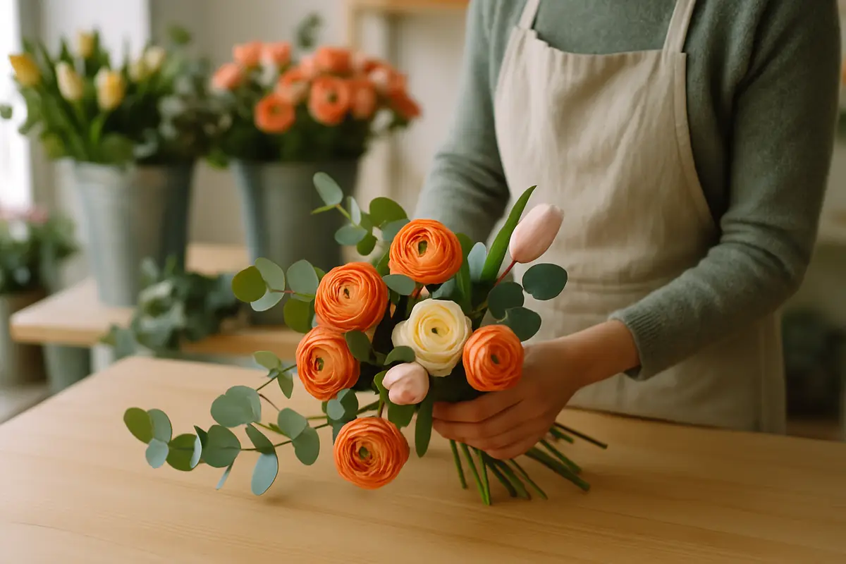 Bouquet de saison composé sur l’établi de l’atelier